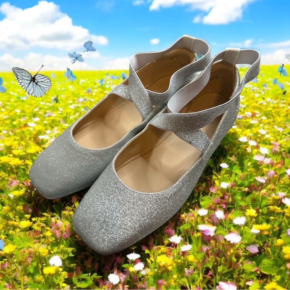 Dream Pairs Silver Glitter Flats with Ankle Strap